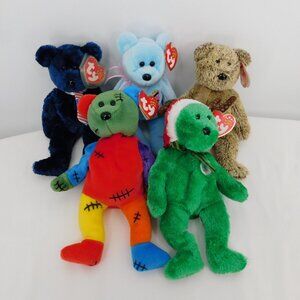 Ty Beanie Babies Bears 10th Year Anniversary 5 Stars on Tags Lot of 5 Harry Pops